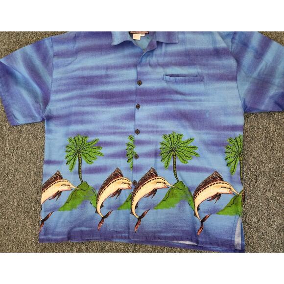 MEN'S "HAWAIIAN SHIRT BY BASIX"-Blue-Dolphins-Button Up-Tropical-Size XXL - Picture 3 of 12